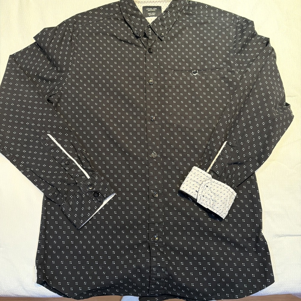 Level Ten Mens Modern Black Diamond Print Long Sleeve Button Down Size M Western
